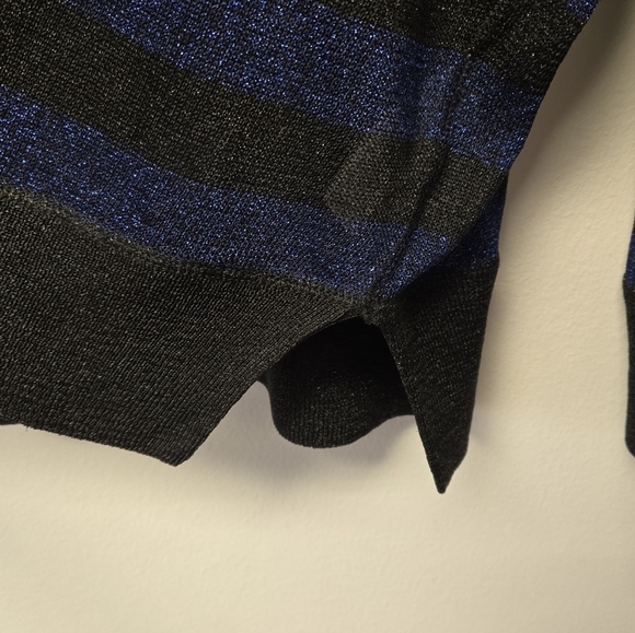 French Connection Twinkly Knit Stripe Black Cobalt Oversized T-shirt XS - Picture 4 of 9